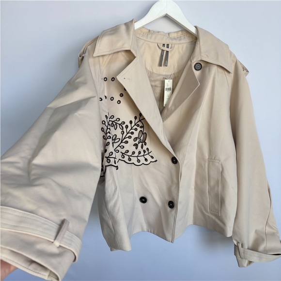 NWT Anthropologie Color: Eyelet Decor  Crop Trench Coat Jacket, size 1X - Picture 12 of 14